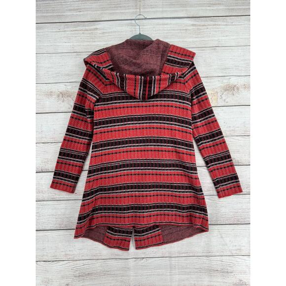 Field and Flower Striped Wool Open Front Cardigan Sweater Womens M Red Black - Picture 2 of 13